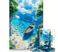 Rompecabezas de Anime Playa de Verano, Cala Tranquila con Barco para Adolescentes, 1000 Piezas, Rompecabezas Mental, Divertido y Relajante, Regalo Encantador 50x75cm