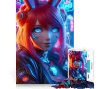 Rompecabezas de Anime Rabbi Girl Blue Neon para Adolescentes, 1000 Piezas, Recall Boost Gentle Relax Smooth Cut Stylish Gift (50x75cm)