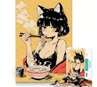 Rompecabezas de Anime Ramen con Chicas Gato para Adultos, 1000 Piezas, fortalece la Memoria, Alivia la ansiedad, Borde Liso, cálida Sorpresa (38x26cm)