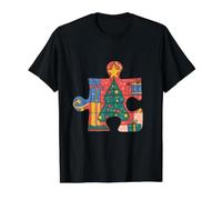 Rompecabezas de árbol de Navidad Camiseta gráfica económica, Hombre, Negro, S
