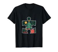 Rompecabezas de árbol de Navidad Camiseta gráfica económica, Hombre, Negro, XL