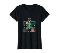 Rompecabezas de árbol de Navidad Camiseta gráfica económica, Mujer, Negro, M