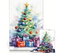 Rompecabezas de árbol de Navidad en Acuarela de 1000 Piezas para Adultos Fomenta la concentración, desarrolla la Habilidad y aprovecha Bien el Tiempo ¡Sorpresa navideña! (38x26cm)