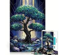 Rompecabezas de árbol Oscuro con vidrieras, 1000 Piezas para Adolescentes, Juguete de lógica Fuerte, Actividad en casa, Borde Transparente, Regalo preciado 50x75cm