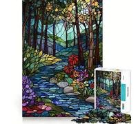 Rompecabezas de Arroyo con vidrieras de Bosque para Adolescentes, 1000 Piezas, para Mejorar la Memoria, para Disfrutar de un Juego de Mesa, con Bordes limpios, 50x75cm