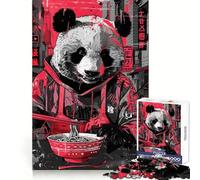 Rompecabezas de Arte Callejero japonés Panda Ramen de 1000 Piezas para Adolescentes Que mejoran la Memoria, sin estrés, con Bordes Ajustados, decoración de Pared (38x52cm)