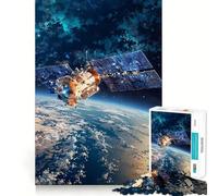 Rompecabezas de Arte de 1000 Piezas con satélite orbitando la Tierra en el Espacio para Adultos Juguete Inteligente para armar Juntos Diversión con Corte preciso Exhibición artística (38x52cm)