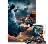 Rompecabezas de Arte de Animales: Rinoceronte contra Tigre para Adolescentes, 1000 Piezas, Mejora la Memoria, Alivio de la tensión, Bordes Ajustados, Pieza de Arte (38x26cm)