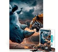 Rompecabezas de Arte de Animales: Rinoceronte contra Tigre para Adolescentes, 1000 Piezas, Mejora la Memoria, Alivio de la tensión, Bordes Ajustados, Pieza de Arte (38x26cm)