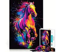 Rompecabezas de Arte de Caballos neón para Adolescentes, 1000 Piezas, fortalece la Memoria, Alivia la tensión, Borde Liso, Sorpresa navideña (38x52cm)