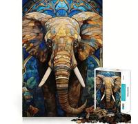 Rompecabezas de Arte de Elefante de vitral para Adultos, 1000 Piezas, Juguete Que desafía la Mente, Pieza de colección de Arte de Corte Claro 38x52cm
