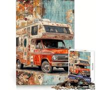 Rompecabezas de Arte de Furgoneta Camper Vintage para Adultos, 1000 Piezas, Entrenamiento Mental, Momentos de Relax, Corte láser, Navidad Alegre (38x52cm)