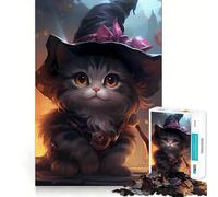 Rompecabezas de Arte de Gatito Brujo caprichoso 1000 Piezas Juego de concentración Mental Corte de precisión Bordes Suaves Juego de construcción de Conexiones significativas (38x26cm)