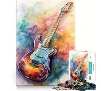 Rompecabezas de Arte de Guitarra eléctrica en Acuarela 1000 Piezas Juguete de construcción Focus Building Toy Ajuste Huecos Actividad gratificante para días lluviosos (38x52cm)