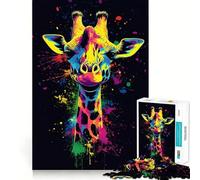 Rompecabezas de Arte de Jirafa neón de 1000 Piezas para Adolescentes Rompecabezas Mental, Entretenimiento, Arte, ensamblaje, Coleccionable (38x26cm)