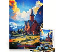 Rompecabezas de Arte de la Iglesia de Madera de Borgund, Noruega, para Adultos, 1000 Piezas, para una Memoria aguda, un Placer Relajante, Bordes limpios, un Regalo Memorable (38x26cm)