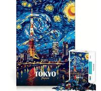 Rompecabezas de Arte de la Torre de Tokio y la Noche Estrellada, 1000 Piezas para Adolescentes Juego de ingenio, Tiempo de Paz, 38x52cm