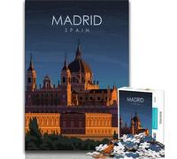 Rompecabezas de Arte de Madrid, España de Noche, para Adultos, 1000 Piezas, desafiante, Divertido y Divertido, con póster y Hoja de Trivia a Juego, 50x75cm