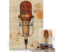 Rompecabezas de Arte de micrófono Vintage para Adolescentes, 1000 Piezas, Habilidad de Memoria, Tiempo Libre Agradable, Bordes nítidos, Sorpresa navideña (38x26cm)