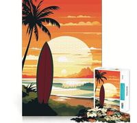 Rompecabezas de Arte de Playa con Tabla de Surf y Puesta de Sol para Adolescentes, 1000 Piezas, Juguete para ejercitar la Mente, fácil y Divertido de armar, Regalo Ideal 38x52cm