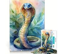 Rompecabezas de Arte de Serpiente Cobra en Acuarela 1000 Piezas Juguete de construcción Focus Ajuste Firme Montaje Seguro Juguete de Entretenimiento para Interiores (50x75cm)