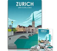 Rompecabezas de Arte de Zúrich, Suiza, 1000 Piezas para Adultos y Adolescentes Ayuda a ejercitar el Cerebro Juguetes adictivos para Cultivar la Paciencia y la interacción Entre Padres e Hijos 38x26cm