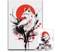 Rompecabezas de Arte Digital de Zorro con Sol Rojo para Adolescentes, 1000 Piezas, solución de Problemas, Educativo, Divertido, Maravilloso y considerado Regalo, tamaño 38x52cm