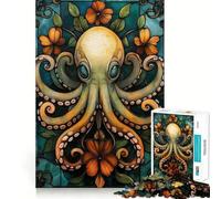 Rompecabezas de Arte en vidrieras de Pulpo para Adultos, 1000 Piezas, Juguete de lógica Fina, Informal, Relajante, con Bordes limpios, Pieza de Arte Fina (38x52cm)