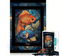 Rompecabezas de Arte en vitral del Signo Zodiacal Piscis de 1000 Piezas para Adolescentes Pure Logic Toy Gentle Relax Clean Cut Fine Art Piece (38x52cm)