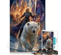 Rompecabezas de Arte fantástico Guerrero sobre Oso Polar 1000 Piezas Juego cognitivo Divertido Troquelado de Alta precisión aliviar el estrés (50x75cm)