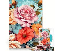 Rompecabezas de Arte Floral con Vibrante Ramo de Rosas,1000 Piezas,Juego de concentración Mental,diseño de Ajuste Huecos,desafío Cerebral Interactivo para el hogar (38x26cm)