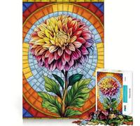 Rompecabezas de Arte Floral de Dalia Radiante en vitral para Adultos, 1000 Piezas, Mejora la Memoria, Divertido Montaje de imágenes, Arte Coleccionable (38x52cm)