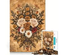 Rompecabezas de Arte Floral Vintage con 1000 Piezas Juego de concentración Mental Corte de precisión Bordes Suaves Juego Que fomenta la conexión y el Significado (50x75cm)