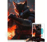 Rompecabezas de Arte Guerrero Lobo de 1000 Piezas para Adultos Juego para estimular la Memoria Calidad Profesional Actividad de Corte conmovedora para Compartir en Familia (38x52cm)