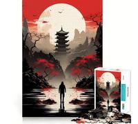 Rompecabezas de Arte japonés Rojo para Adolescentes, 1000 Piezas, colección de Arte Recall Upgrade Calm Relax Clear Cut (38x52cm)