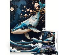Rompecabezas de Arte Kintsugi de Ballena Azul para Adultos, 1000 Piezas, Ejercicio Mental, diversión sin estrés, Bordes definidos, Regalo Original (50x75cm)