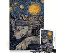 Rompecabezas de Arte Lobo Durmiente Noche Estrellada de 1000 Piezas para Adolescentes Juguete para Pensar y reflexionar Divertido y Tranquilo Corte preciso 38x52cm