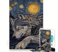 Rompecabezas de Arte Lobo Durmiente Noche Estrellada de 1000 Piezas para Adolescentes Juguete para Pensar y reflexionar Divertido y Tranquilo Corte preciso 38x52cm