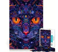 Rompecabezas de Arte Mandla de Gato psicodélico de 1000 Piezas para Adultos, Juguete para enfocar el Cerebro, para el hogar, Ocio, Bordes Ajustados, Regalo de Papá Noel (38x26cm)