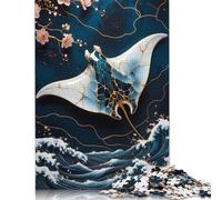 Rompecabezas de Arte Manta Ray Kintsugi para Adultos, 1000 Piezas, Rompecabezas de Papel para Adultos, Rompecabezas para Adolescentes a Partir de 12 años, 1000 Piezas (75 x 50 cm)