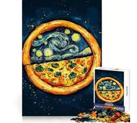 Rompecabezas de Arte Noche Estrellada con Pizza para Adultos, 1000 Piezas, para Fortalecer la Memoria, Divertido, de Calidad, con Bordes Elegantes, Regalo (50x75cm)