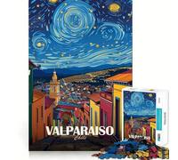 Rompecabezas de Arte Noche Estrellada de Valparaíso,Chile 1000 Piezas Juego Divertido sin Rebabas Piezas de Corte Limpio Portátil,Ideal para Viajar Juego Divertido (50x75cm)