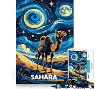 Rompecabezas de Arte Nocturno con Camellos del Desierto del Sahara para Adolescentes, 1000 Piezas, para estimular la Memoria, Momentos de Serenidad, Corte Premium, Regalo de cumpleaños (38x52cm)