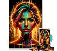 Rompecabezas de Arte para Adultos con diseño de Retratos de Luces de neón, 1000 Piezas, Juguete de lógica Afilada para aliviar el estrés, Arte de Corte preciso, Coleccionable (38x52cm)