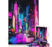 Rompecabezas de Arte para rascar con crayones de Paisaje Urbano neón para Adultos, 1000 Piezas, Juguete Intelectual, Juego Relajante, Arte de Pared de Calidad (38x26cm)