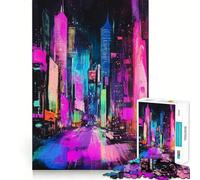 Rompecabezas de Arte para rascar con crayones de Paisaje Urbano neón para Adultos, 1000 Piezas, Juguete Intelectual, Juego Relajante, Arte de Pared de Calidad (38x26cm)