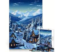 Rompecabezas de Arte pixelado de Invierno nórdico para Adolescentes,1000 Piezas,Entrenamiento Inteligente,Ocio,Escape,Arte de Corte Impecable, (38x52cm)