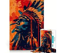 Rompecabezas de Arte Pop con Retrato de un Jefe Nativo Americano para Adultos, 1000 Piezas, Juguete para ejercitar la Mente, diseño de Montaje Lento, Regalo Encantador (38x52cm)