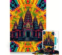 Rompecabezas de Arte psicodélico de Angkor Wat de 1000 Piezas Juguete Creativo para desarrollar la Creatividad Cierre Seguro sin Piezas Sueltas Actividad para Compartir en Familia (50x75cm)