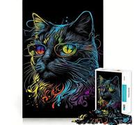 Rompecabezas de Arte Retro de Gato con Gafas para Adultos, 1000 Piezas, diseño Elegante y Relajante, Corte Suave, Regalo clásico (50x75cm)
